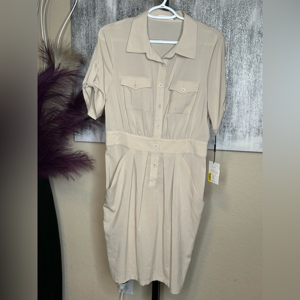 Calvin Klein Cream Button-Up Midi Dress